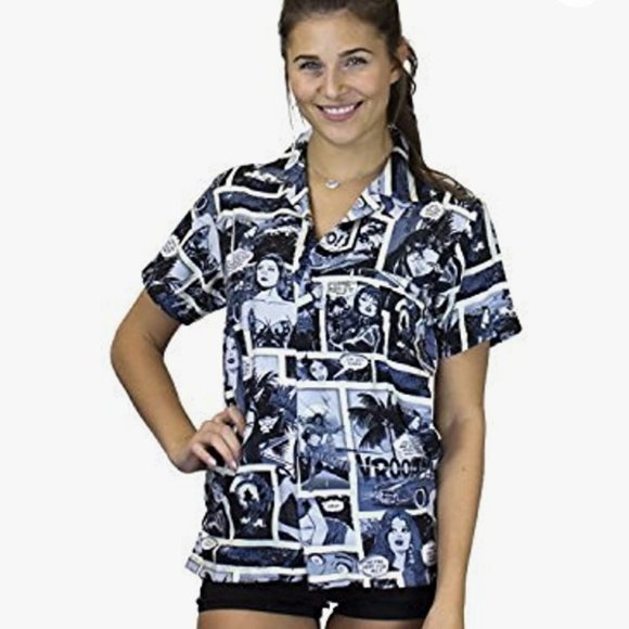 Brand New Comic Button Down Top Collared Lightweight Soft Thin Material S-M - Picture 7 of 14